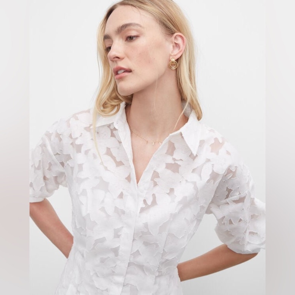 Club Monaco floral patterned dress with sculptural sleeves